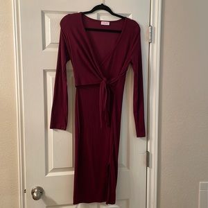 Maroon Midi Wrap Dress